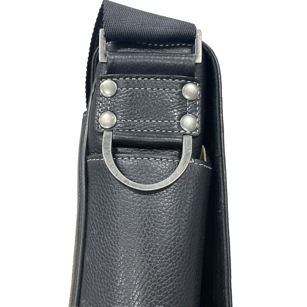 BOCONI‎ Black Tumbled Leather Briefcase Padded Attaché Case RFID Protection
